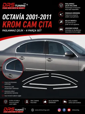 Skoda Octavia 2001 - 2011 (1Z) Krom Cam Çerçevesi 4 Parça