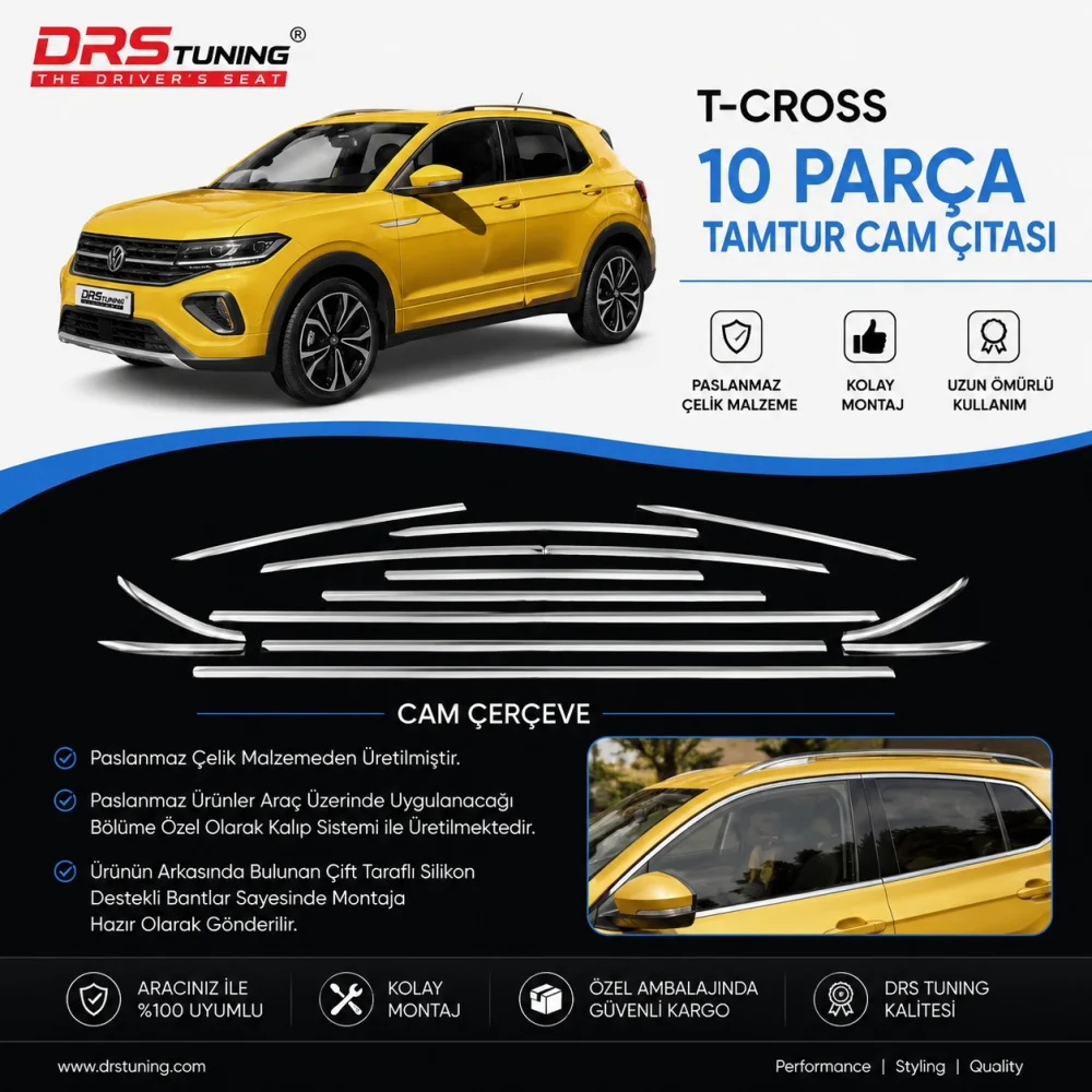 Drs Tuning T-Cross 2018 - 2026 Krom Cam Çerçevesi Parça
