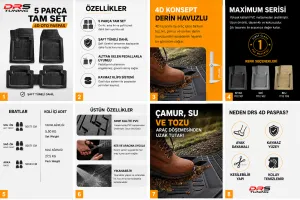 Drs Tuning Caddy Uyumlu Havuzlu Universal Paspas Krom Bej Renk Parça - Görsel 2