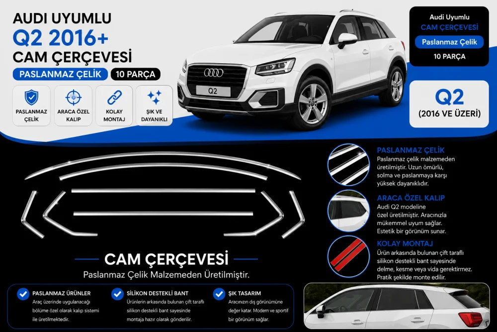 Drs Tuning Audi Uyumlu Q2 2016+ 10 Parça Cam Çerçevesi