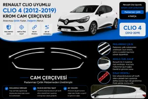 Renault Clio Uyumlu 4 Cam Çerçevesi 2012-2018 Paslanmaz Çelik Parça