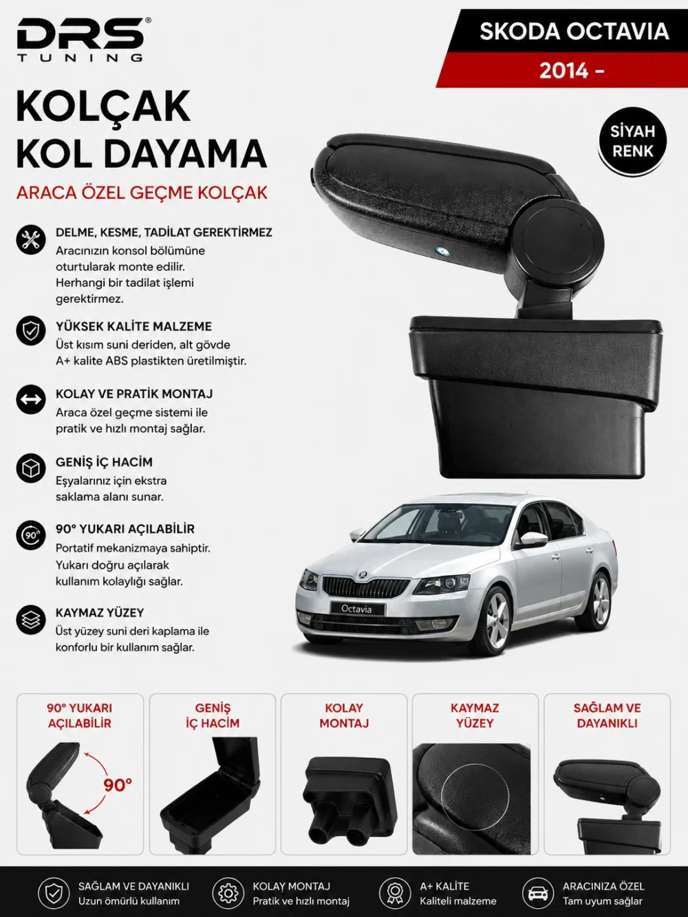 Skoda Octavia 2015 - 2020 Kolçak Kol Dayama Siyah