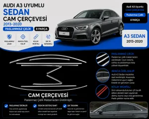 Drs Tuning Audi A3 Uyumlu Sedan Cam Çerçevesi 2013-2020 Paslanmaz Çelik Parça