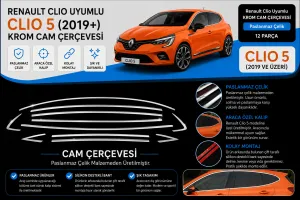 Renault Clio Uyumlu 5 Cam Çerçevesi -2019 Paslanmaz Çelik Parça