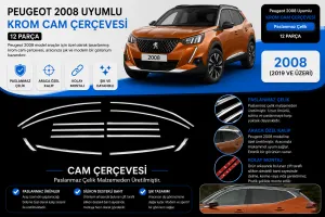 Peugeot 2008 Uyumlu Cam Çerçevesi Paslanmaz Çelik Parça