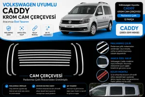 Omkar Uyumlu Caddy Krom Cam Çerçevesi 12 Parça 2003-2019 Arası
