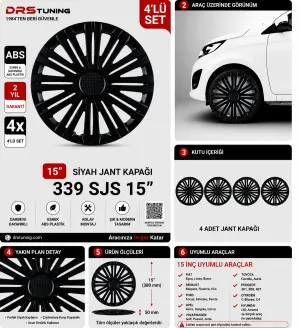 Toyota Uyumlu 15 Inç Kırılmaz Parlak Siyah Jant Kapağı 1 Takım 4 Adet No:339
