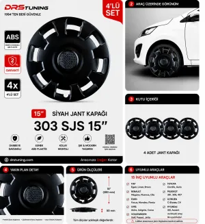 Skoda Uyumlu 15 Inc Kırılmaz Parlak Siyah Jant Kapağı 1 Takım 4 Adet No:303