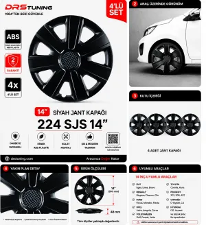 Renault Uyumlu 14 Inc Kırılmaz Parlak Siyah Jant Kapağı 1 Takım 4 Adet No:224