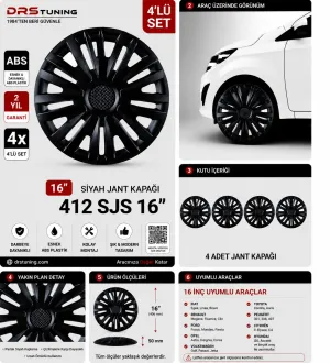 Opel Uyumlu 16 Inc Kırılmaz Parlak Siyah Jant Kapağı 1 Takım 4 Adet No:412