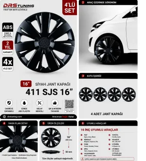 Opel Uyumlu 16 Inc Kırılmaz Parlak Siyah Jant Kapağı 1 Takım 4 Adet No:411