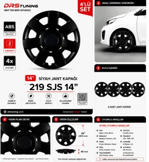 Honda Uyumlu 14 Inç Kırılmaz Parlak Siyah Jant Kapağı 1 Takım 4 Adet No:219