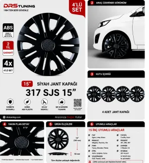 Dacia Uyumlu 15 Inc Kırılmaz Parlak Siyah Jant Kapağı 1 Takım 4 Adet No:317