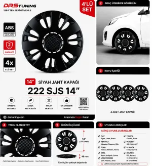 Dacia Uyumlu 14 Inç Kırılmaz Parlak Siyah Jant Kapağı 1 Takım 4 Adet No:222