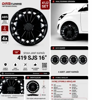 Citroen Uyumlu 16 Inc Kırılmaz Parlak Siyah Jant Kapağı 1 Takım 4 Adet No:419