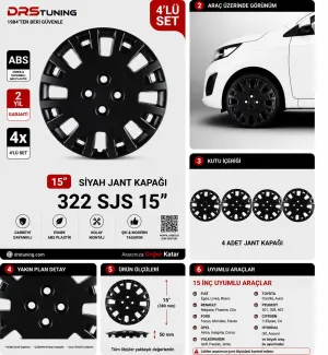 Chevrolet Uyumlu 15 Inc Kırılmaz Parlak Siyah Jant Kapağı 1 Takım 4 Adet No:322