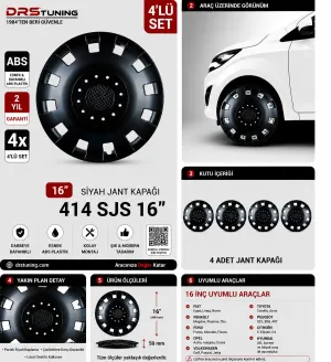 Chery Uyumlu 16 Inc Kırılmaz Parlak Siyah Jant Kapağı 1 Takım 4 Adet No:414