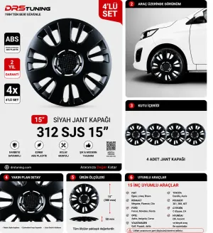 Chery Uyumlu 15 Inç Kırılmaz Parlak Siyah Jant Kapağı 1 Takım 4 Adet No:312