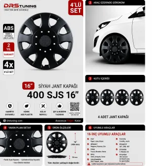 Drs Tuning Alfa Romeo Uyumlu 16 Inç Kırılmaz Parlak Siyah Jant Kapağı 1 Takım 4 Adet No:400