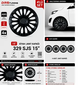 Drs Tuning Alfa Romeo Uyumlu 15 Inc Kırılmaz Parlak Siyah Jant Kapağı 1 Takım 4 Adet No:329