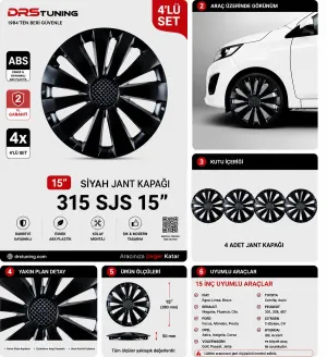 Drs Tuning Alfa Romeo Uyumlu 15 Inc Kırılmaz Parlak Siyah Jant Kapağı 1 Takım 4 Adet No:315