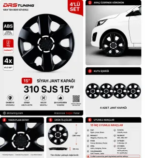 Drs Tuning Alfa Romeo Uyumlu 15 Inc Kırılmaz Parlak Siyah Jant Kapağı 1 Takım 4 Adet No:310