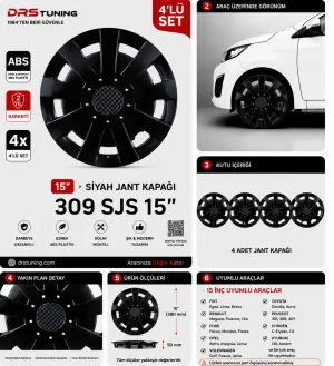 Drs Tuning Alfa Romeo Uyumlu 15 Inc Kırılmaz Parlak Siyah Jant Kapağı 1 Takım 4 Adet No:309