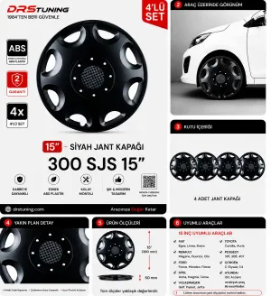 Drs Tuning Alfa Romeo Uyumlu 15 Inc Kırılmaz Parlak Siyah Jant Kapağı 1 Takım 4 Adet No:300