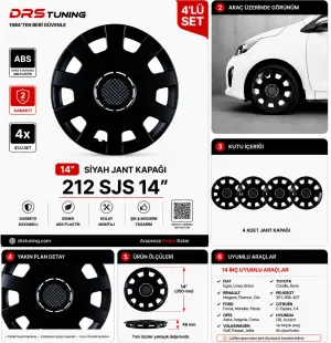 Drs Tuning Alfa Romeo Uyumlu 14 Inç Kırılmaz Parlak Siyah Jant Kapağı 1 Takım 4 Adet No:212
