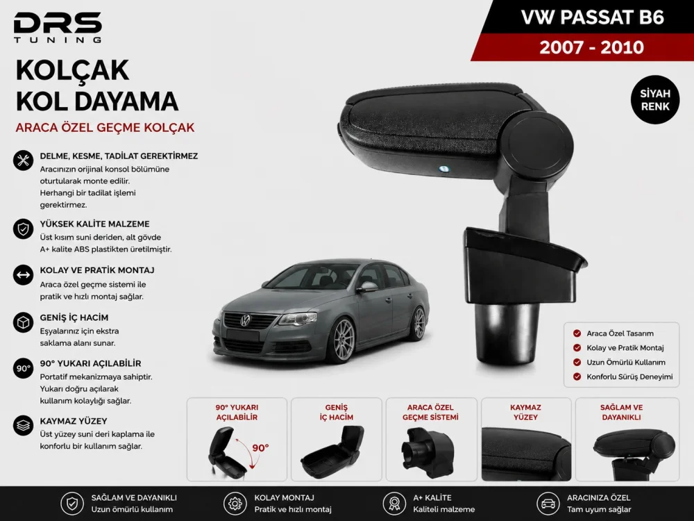 Drs Tuning Passat B6 2007 - 2010 Kolçak Kol Dayama Siyah