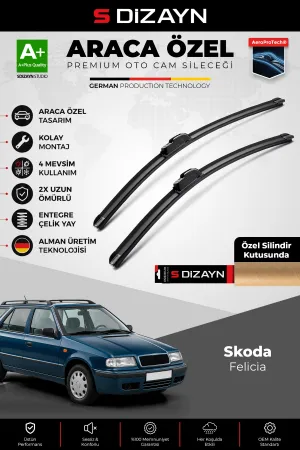 S-Dizayn Skoda Felicia Ön Cam Silecek Seti 1994-2001 Premium Araca Özel 50-50 Cm A+ Kalite Aocs-1802