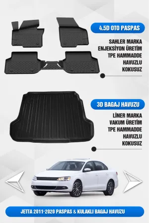 Drs Tuning Jetta 2011-2019 Uyumlu 4.5D Premium Havuzlu Oto Paspas Ve Liner Kulakli Bagaj Havuzu
