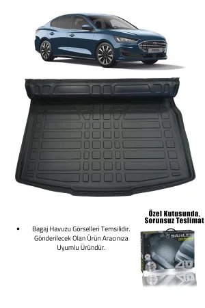 Sahler Focus 4/5 2019+ Sedan Uyumlu 4.5d Premium Havuzlu Paspas ve Liner Marka 3D Bagaj Havuzu - Görsel 2