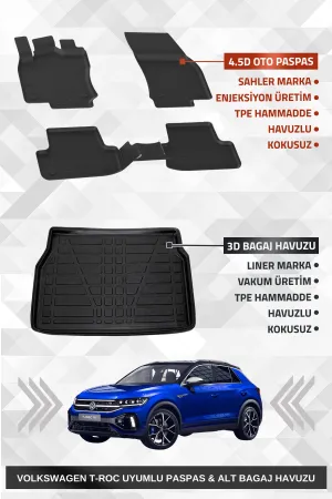 Drs Tuning Sahler T-Roc 2019-2025 Uyumlu 4.5D Sahler Premium Paspas + Liner Marka 3D Alt Bagaj Havuzu - Drs Tuning T-Roc