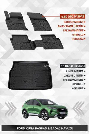 Sahler  Kuga 2020+ Uyumlu 4.5D Premium Havuzlu Oto Paspas Ve Liner Marka 3D Bagaj Havuzu