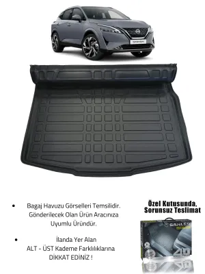 Sahler Qashqai 2022+ Benzinli Uyumlu 4.5D Premium Havuzlu Oto Paspas ve Liner Marka 3D ALT Bagaj Havuzu - Görsel 2