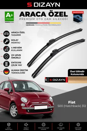 S-Dizayn Fiat 500 (Hatchback) 312 Ön Cam Silecek Seti 2007 Üzeri Premium Araca Özel 60-35 Cm A+ Kali