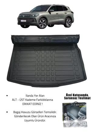 Drs Tuning Sahler Tiguan 2024+ Uyumlu 4.5d Premium Havuzlu Paspas ve Liner Marka 3D ÜST Bagaj Havuzu - Görsel 2