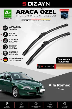 S-Dizayn Alfa Romeo 147 937 Ön Cam Silecek Seti 2000-2010 Premium Araca Özel 55-40 Cm A+ Kalite AOCS