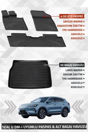 Byd Seal U Dm-I 2024+ Uyumlu Li̇ner Marka 3D Kulaksız Alt Bagaj Havuzu + Sahler 4.5D Oto Paspas