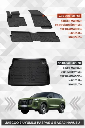 Jaecoo J7 2024-Günümüz Sahler 4X4 4.5D Premium Havuzlu Oto Paspas Ve Liner Marka 4X4 3D Kalın Stepne Bagaj Havuzu