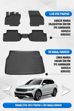 Drs Tuning Tiguan 2016-2023 Uyumlu 4.5D Premium Havuzlu Oto Paspas Ve Liner Üst Bagaj Havuzu