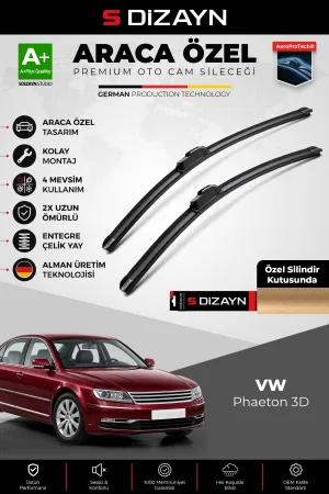 S-Dizayn Vw Phaeton 3D Ön Cam Silecek Seti 2002-2016 Premium Araca Özel 60-53 Cm A+ Kalite Aocs-1933