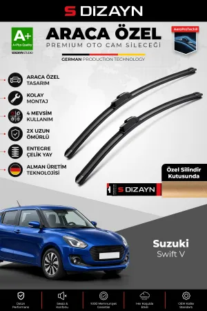 S-Dizayn Suzuki Swift V, AZ Ön Cam Silecek Seti 2017-2023 Premium Araca Özel 50-48 Cm A+ Kalite AOCS