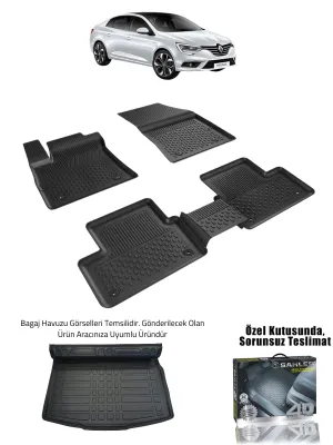Sahler Renault Megane 4 Sedan 2016+ Uyumlu 4.5D Premium Havuzlu Oto Paspas ve Liner Marka 3D Kulaklı Bagaj Havuzu - Görsel 2