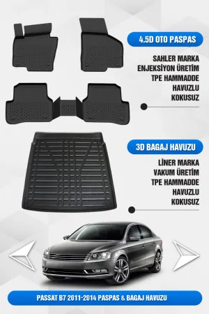 Drs Tuning Passat B7 2011-2014 Uyumlu 4.5D Premium Havuzlu Oto Paspas Ve Liner Bagaj Havuzu