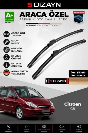 S-Dizayn Citroen C8 Ön Cam Silecek Seti 2002-2014 Premium Araca Özel 65-65 Cm A+ Kalite Aocs-1948
