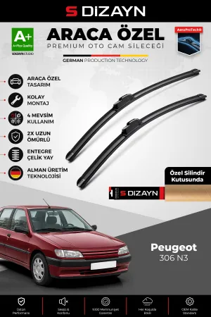 S-Dizayn Peugeot 306 N3 Ön Cam Silecek Seti 1993-2002 Premium Araca Özel 55-50 Cm A+ Kalite Aocs-169