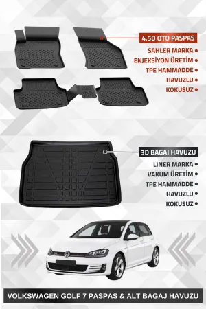 Drs Tuning Sahler Golf 7 2013-2020 Uyumlu 4.5D Premium Havuzlu Paspas Ve Liner Marka 3D Alt Bagaj Havuzu