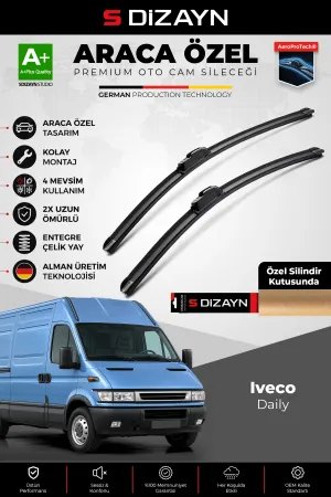 S-Dizayn Iveco Daily Ön Cam Silecek Seti 2000-2006 Premium Araca Özel 60-60 Cm A+ Kalite Aocs-1852